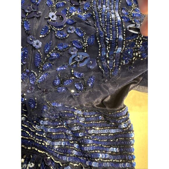 Mac Duggal Blue Gown Womens 10 Style# 4611D Embellished Beaded Dress Sequin READ - Picture 15 of 16